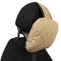 Verstellbares Kopfstützenkissen aus Kunstleder, beige Rautensteppung